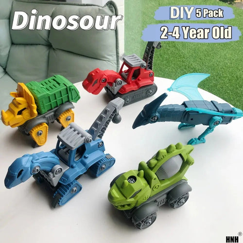 Conjunto de 5 dinossauros desmontáveis com berbequim elétrico – brinquedo de construção