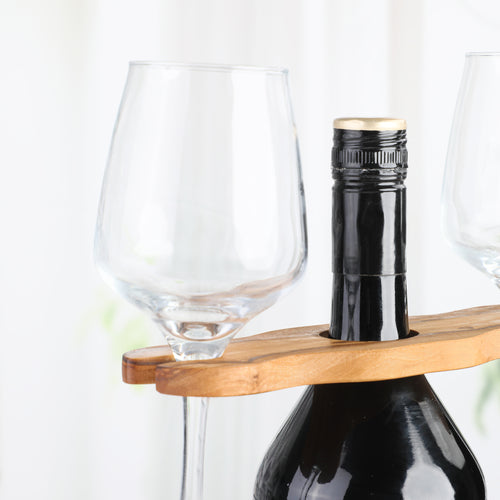 Suporte para Garrafas e Copos – Organizador de Bar em Madeira de Oliveira Artesanal