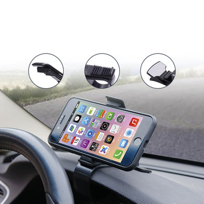 Suporte de telemóvel rotativo com clipe ajustável para tablier do carro