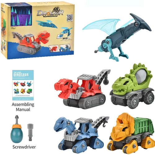 Conjunto de 5 dinossauros desmontáveis com berbequim elétrico – brinquedo de construção