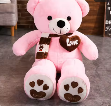 Ursinho de Peluche Gigante Rosa de 100 cm, Macio, com Lenço de Algodão – Brinquedo/Boneco de Peluche