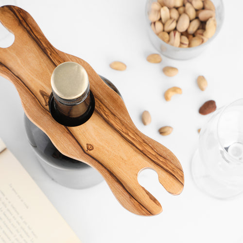 Suporte para Garrafas e Copos – Organizador de Bar em Madeira de Oliveira Artesanal