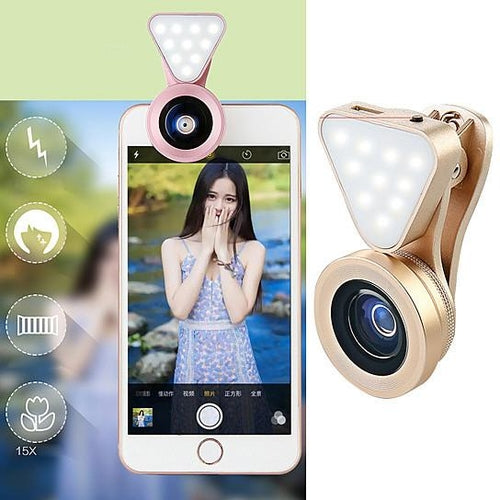Glow Face — Lente Fotográfica 3 em 1 com Luz LED de Preenchimento