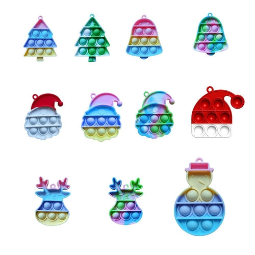 Brinquedos de Natal Anti-Stress (Fidget Toys) – Boneco de Neve, Veado, Pai Natal e Chapéu – Push Bubble